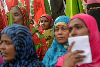 Mujeres musulmanas de la India, durante una manifestación.