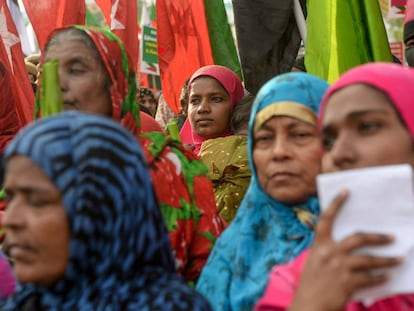 Mujeres musulmanas de la India, durante una manifestación.