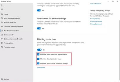 Nuevas opciones phishing Windows 11