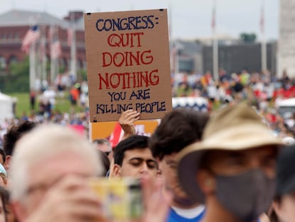 Un manifestante, con un cartel que dice: "Congreso, deje de hacer nada. Está matando a la gente", el sábado en Washington.