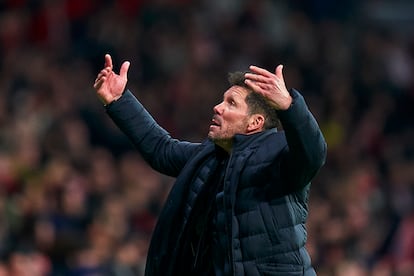 Diego Simeone celebrando en el Wanda Metropolitano el año pasado, unas semanas antes de que los estadios se vaciaran a causa de la pandemia.