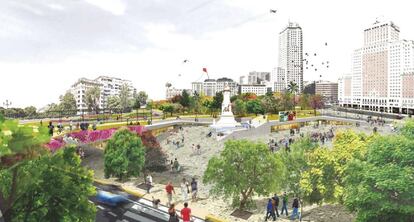 El proyecto propone que la plaza sea un espacio abierto que se abra a los parques del sector sur. También busca hacer el espacio más accesible suprimiendo las barreras de sus bordes y resolviendo los desniveles.