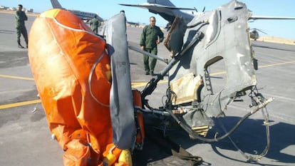 Restos del helicóptero Superpuma accidentado el 22 de octubre de 2015 frente a las costas del Sáhara Occidental