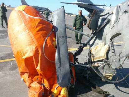 Restos del helicóptero Superpuma accidentado el 22 de octubre de 2015 frente a las costas del Sáhara Occidental