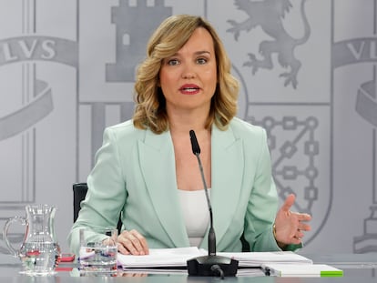 Pilar Alegría, en la comparecencia de prensa tras el Consejo de Ministros.