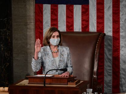 La presidenta de la Cámara de Representantes, Nancy Pelosi, tras ser reelecta.