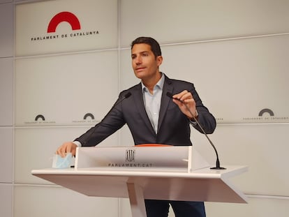 Nacho Martín Blanco, exportavoz de Ciutadans en el Parlament, en una rueda de prensa en febrero.