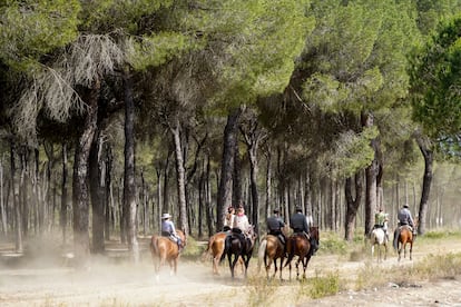 Peregrinos a caballo, camino del Rocío, el día 1.