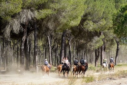 Peregrinos a caballo, camino del Rocío, el día 1. 