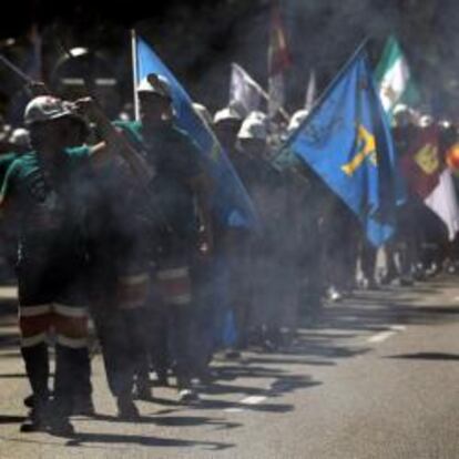 Mineros en la manifestación del 11 de julio de 2012 a favor del carbón