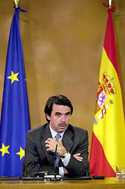 José María Aznar, durante la rueda de prensa de ayer en La Moncloa.