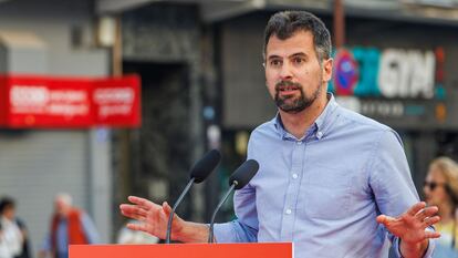 El secretario general del PSOE de Castilla y León, Luis Tudanca, durante un acto electoral celebrado el 29 de mayo por los socialistas en Burgos.