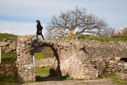 Ruinas etruscas de un anfiteatro en el yacimiento de Roselle (Italia).