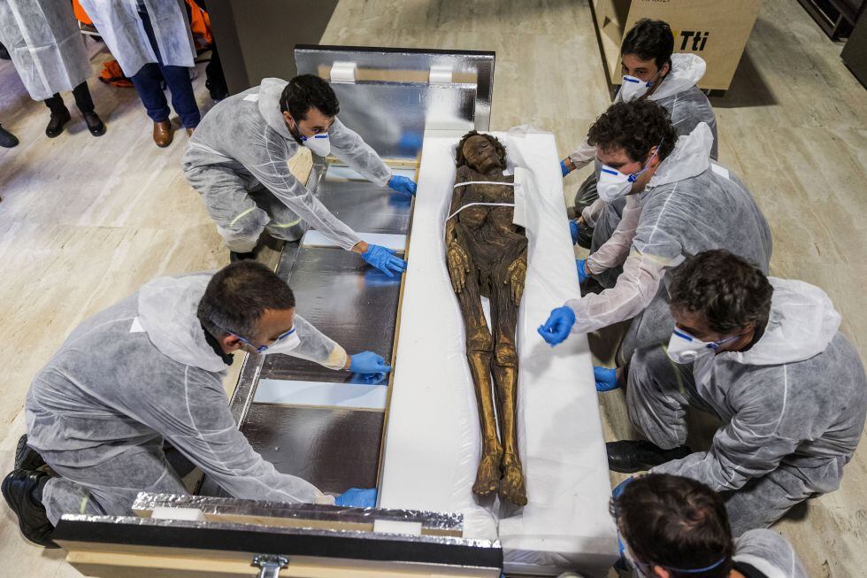 La momia guanche del Barranco de Erques, en el Museo Arqueológico Nacional en 2015. 