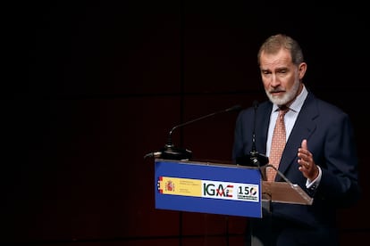 El rey Felipe VI preside el acto de celebración del 150 aniversario de la Intervención General de la Administración General del Estado (IGAE) este viernes en el auditorio del museo Reina Sofía en Madrid