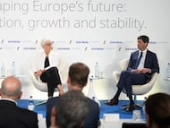 Christine Lagarde, presidenta del BCE, y Kevin Warsh, presidente de la Reserva Federal, en el foro de Sintra en julio de 2026.