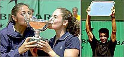 Virginia Ruano y Paola Suárez (a la izquierda) besan el trofeo. A la derecha, Carlos Cuadrado.