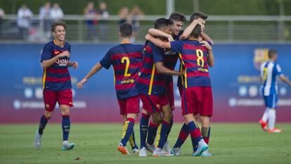 El Juvenil B del Barça, en un partido contra el Espanyol.