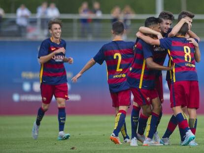 El Juvenil B del Barça, en un partido contra el Espanyol.