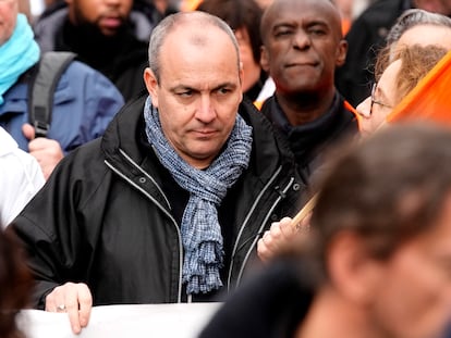 Laurent Berger, en una manifestación contra la reforma de las pensiones, en París, el pasado 6 de abril.