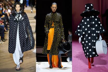 Lunares en las pasarelas de Louis Vuitton (P-V 22), Burberry (O-I 22/23) y Richard Quinn (O-I 22/23).