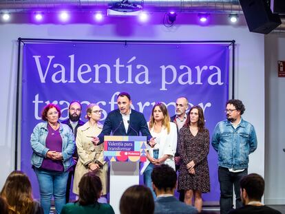 Los candidatos a la Comunidad de Madrid y el Ayuntamiento de la capital, Alejandra Jacinto y Roberto Sotomayor, comparecían el domingo en la sede del partido.
