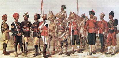 Soldados del ejército de Bombay en la batalla de Maiwand el 26 de julio de 1880, segunda guerra de Afganistán.
 