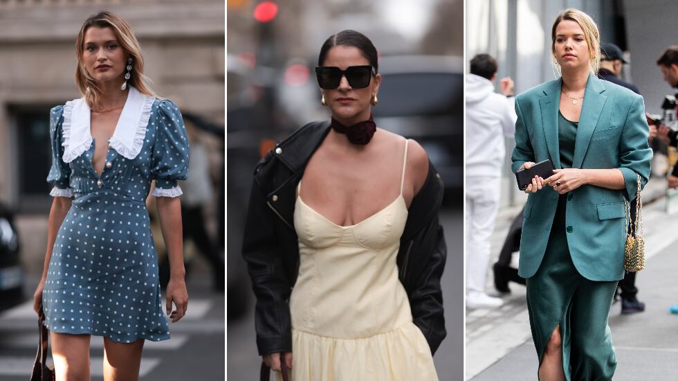 Tres ejemplos de cómo combinar vestidos de invitada para darles uso en el día a día.  GETTY IMAGES.