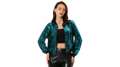 Chaqueta bomber de lentejuelas para mujer, varios colores