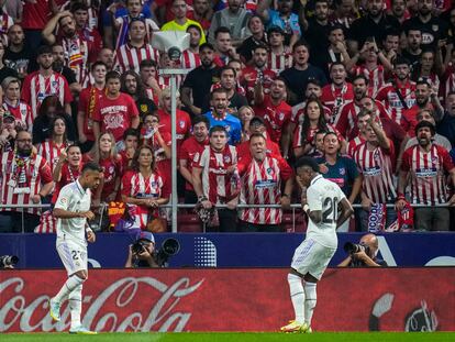 Rodrygo y Vinicius bailan para celebrar el gol del primero ante el Atlético de Madrid.