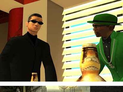 Dos imágenes del juego con contenidos violentos <i>Grand Theft Auto </i> San Andreas.