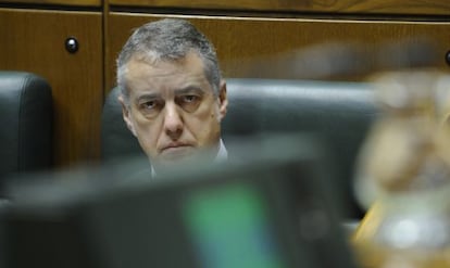 El lehendakari Iñigo Urkullu durante la intervención de Pello Urizar