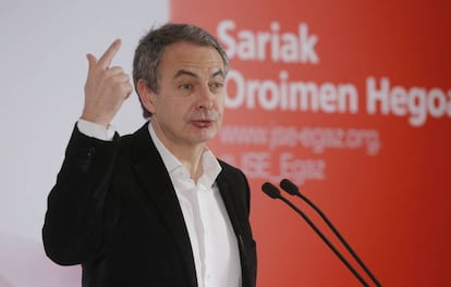 Jos&eacute; Luis Rodr&iacute;guez Zapatero interviene este domingo en San Sebasti&aacute;n en un acto de lo socialistas vascos.