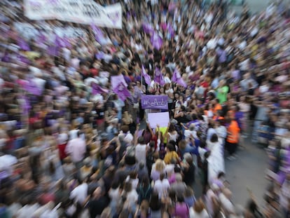 Una pancarta con el lema #SeAcabó durante la manifestación en apoyo a Jenni Hermoso en Madrid, el 28 de agosto.