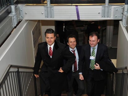 Enrique Peña Nieto, Emilio Lozoya y Luis Videgaray, de izquierda a derecha, en unviaje a Nueva York durante su Gobierno.