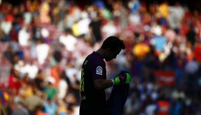 Bravo, en su último partido en el Camp Nou.