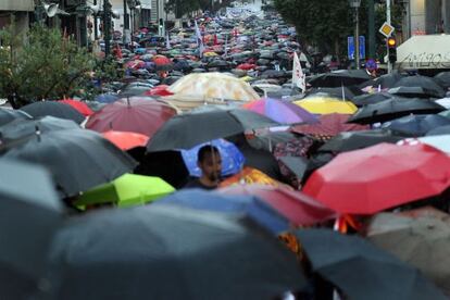 Una imagen de la manifestación de este miércoles en Atenas.