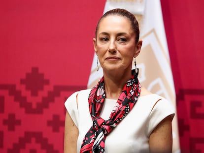 Claudia Sheinbaum durante una conferencia en Ciudad de México, en junio de 2023.