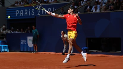 Carlos Alcaraz, durante la final ante Novak Djokovic.