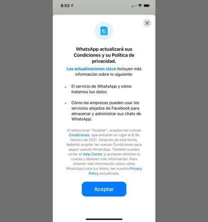 Nuevas condiciones de uso de WhatsApp.