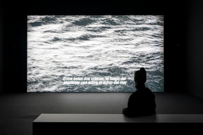 A screening in the Blue Zone of the exhibition 'A Requiem for Humanity', at La Casa Encendida, in Madrid.