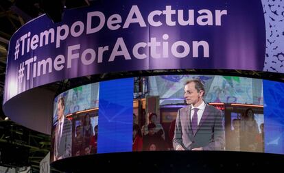 El ministro de Ciencia e Innovación en funciones, Pedro Duque, durante la Conferencia de la ONU sobre el Cambio Climático, en Madrid.