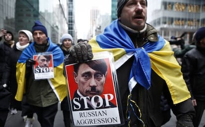 Protesta en Nueva York contra la actuación de Rusia en Ucrania.