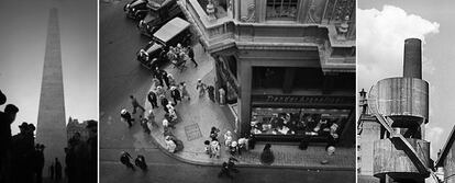 De izquierda a derecha: <i>Obelisco</i> (1936), <i>Calle Suipacha esquina avenida Presidente Roque Sáenz Peña</i> (1936).