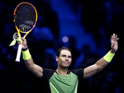 Nadal celebra la victoria contra Ruud en el Pala Alpitour de Turín.