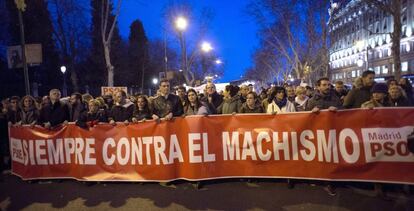 Pedro Sánchez, en la cabecera de la manifestación.