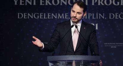 El ministro turco de Finanzas, Berat Albayrak, este jueves en Estambul. 