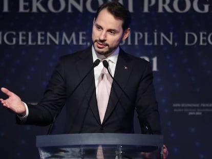 El ministro turco de Finanzas, Berat Albayrak, este jueves en Estambul. 