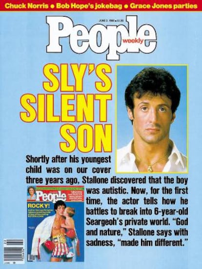 La portada de la revista People en la que Sylvester Stallone habló de la enfemedad de su hijo Seargeoh en 1985. Casi no ha vuelto a hablar de ese tema.