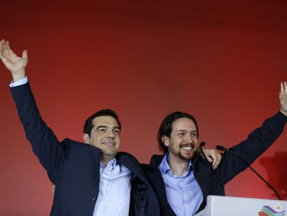  Alexis Tsipras, do Syriza, e Pablo Iglesias, do Podemos.